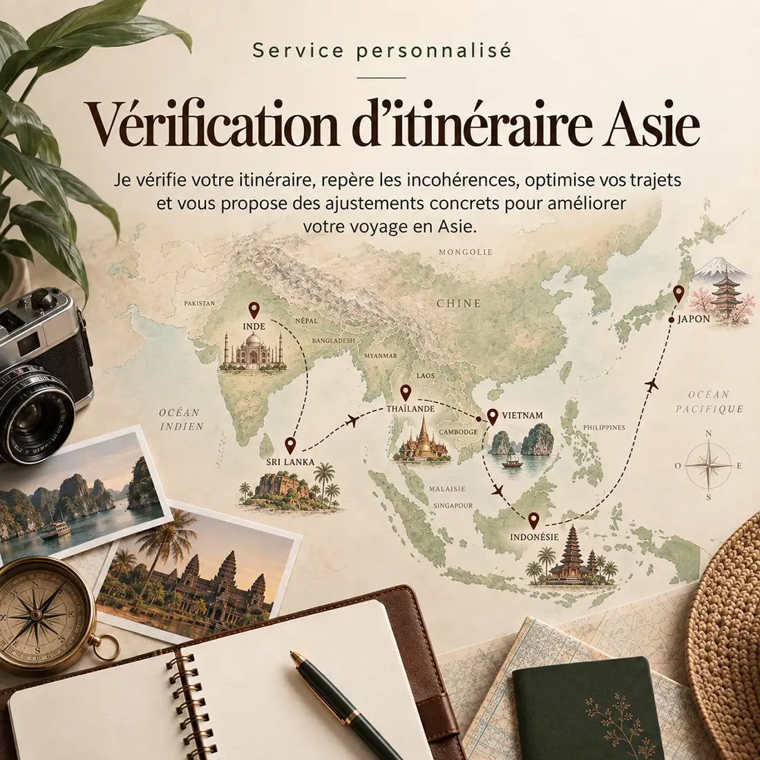 Vérification et optimisation d’un itinéraire de voyage en Asie